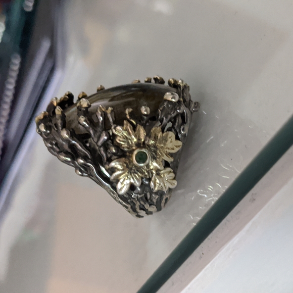 Artisan ring, size 7, silver platted, stone Labradorite, size apx.  3x2 cm - Picture 6 of 9